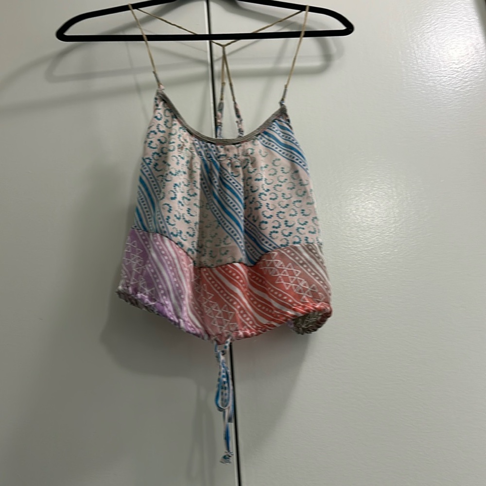 American eagles can crop top multi color satin